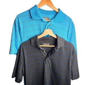 Grand Slam Mens Striped Performance Golf Polo Shirt L Blue Charcoal Lot of 2